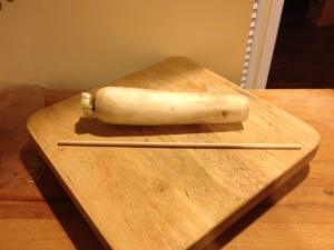 A 9-inch daikon radish.