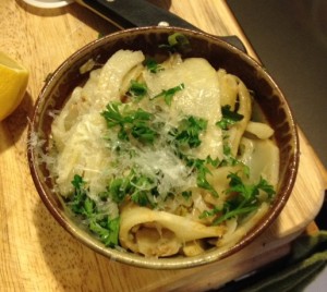 Ribbons of celeriac with lemon, parsley, and Parmigiano-Reggiano